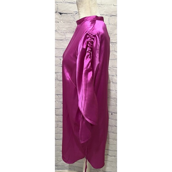 Silk Asos Purple Silky Long Rouched Sleeeve Knee Length Dress Size 8 - Picture 4 of 8